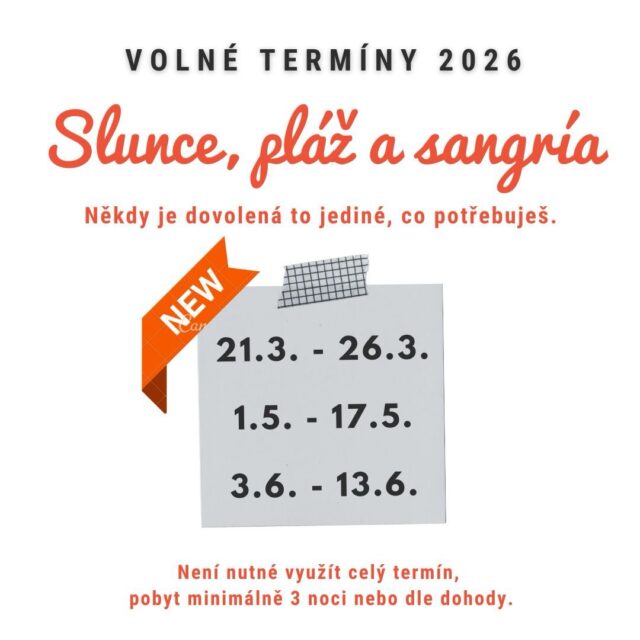 Možná ještě nemáš plán na jaro nebo začátek léta…a možná je právě teď ideální chvíle to změnit 🌊☀️

🏡  RESIDENCE SANTA POLA
📍 dovolená u moře ve Španělsku
📅 máme ještě pár volných termínů
👨‍👩‍👧‍👦 pro rodiny
👥 pro menší si větší skupiny
👫 pro jednotlivce a páry

Pokud cítíš, že už potřebuješ vypnout, zpomalit a nadechnout se mořského vzduchu, tohle je přesně ono. 

☕ Ráno – káva na terase
🌊 Přes den – moře, pláž nebo výlet
🍷 Večer – pomalé večeře a teplý vzduch od moře


📍 LOKALITA & KLID
🌊 blízko moře i centra
🗓️ mimo hlavní sezónu
🚫 bez davů
😌 bez zbytečného stresu

✈️ SERVIS BEZ STAROSTÍ
🎫 pomoc s výběrem nejvýhodnějších letenek
🚐 zajištěný transfer z letiště i zpět
🧳 dovolená vyřešená od odletu až po návrat domů

👉 Napiš nám zprávu
nebo
🌐 www.prazdninyvespanelsku.cz

#prazdninyvespanelsku 
#residencesantapola 
#rodinnadovolena
#spanelsko
#apartmanumore